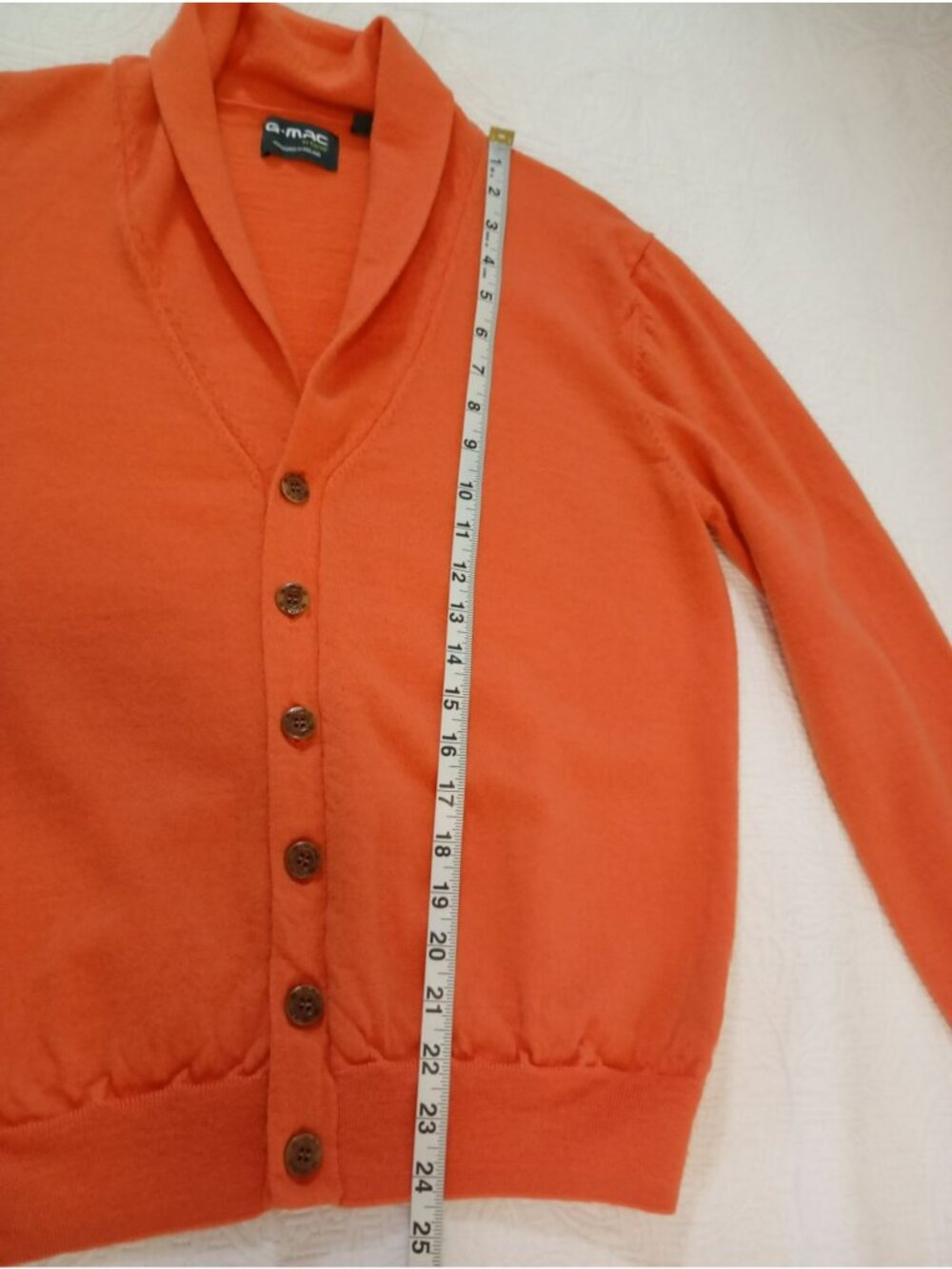 G-Mac By Kartel Cardigan Orange 100% Merino Wool Button-Up Sweater Size M - Picture 7 of 10